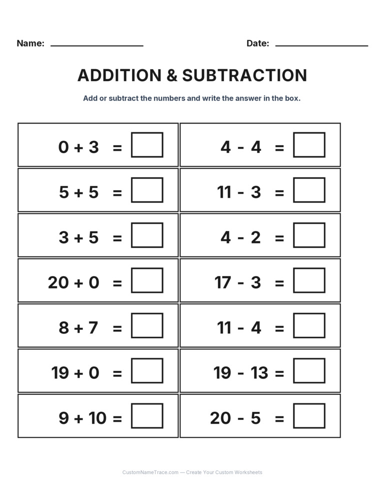 Grade 1 Addition & Subtraction Mixed Review worksheet 16 for kids