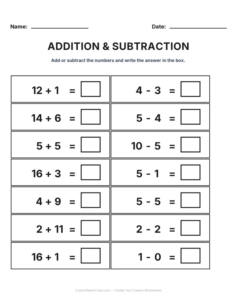 Grade 1 Addition & Subtraction Mixed Review worksheet 18 for kids