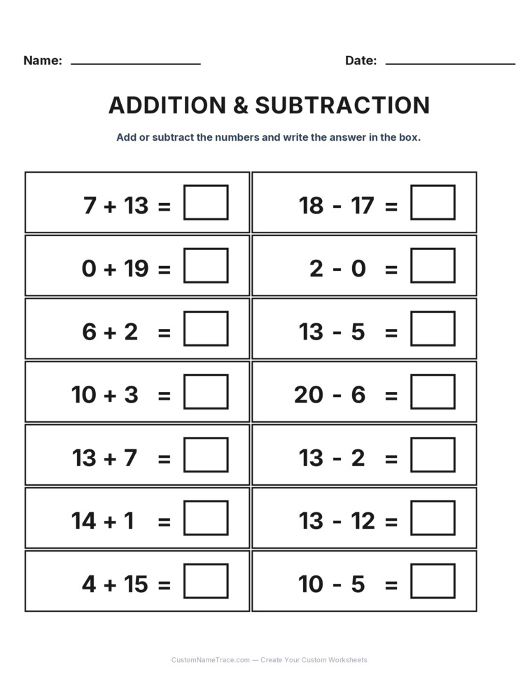 Grade 1 Addition & Subtraction Mixed Review worksheet 20 for kids