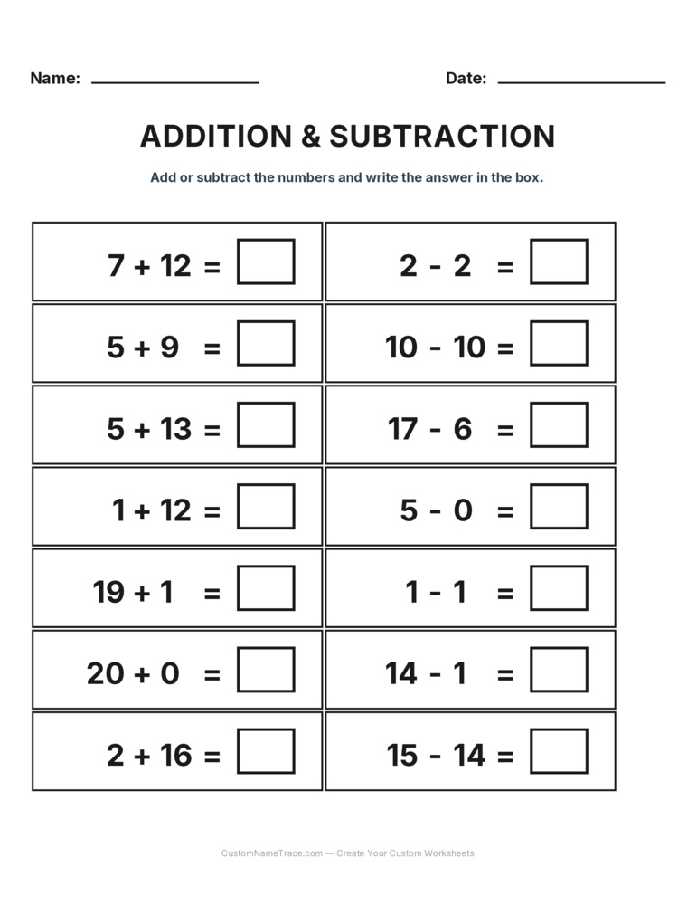 Grade 1 Addition & Subtraction Mixed Review worksheet 21 for kids