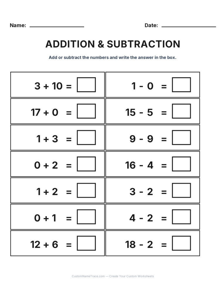Grade 1 Addition & Subtraction Mixed Review worksheet 22 for kids