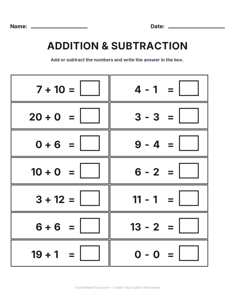 Grade 1 Addition & Subtraction Mixed Review worksheet 23 for kids