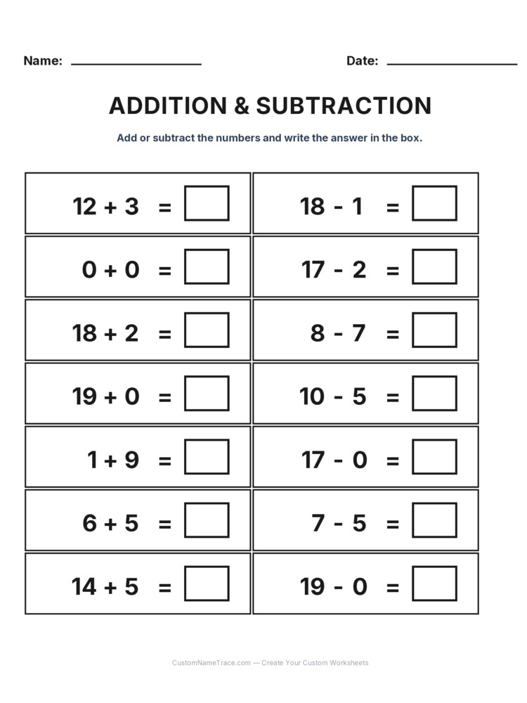 Grade 1 Addition & Subtraction Mixed Review worksheet 24 for kids