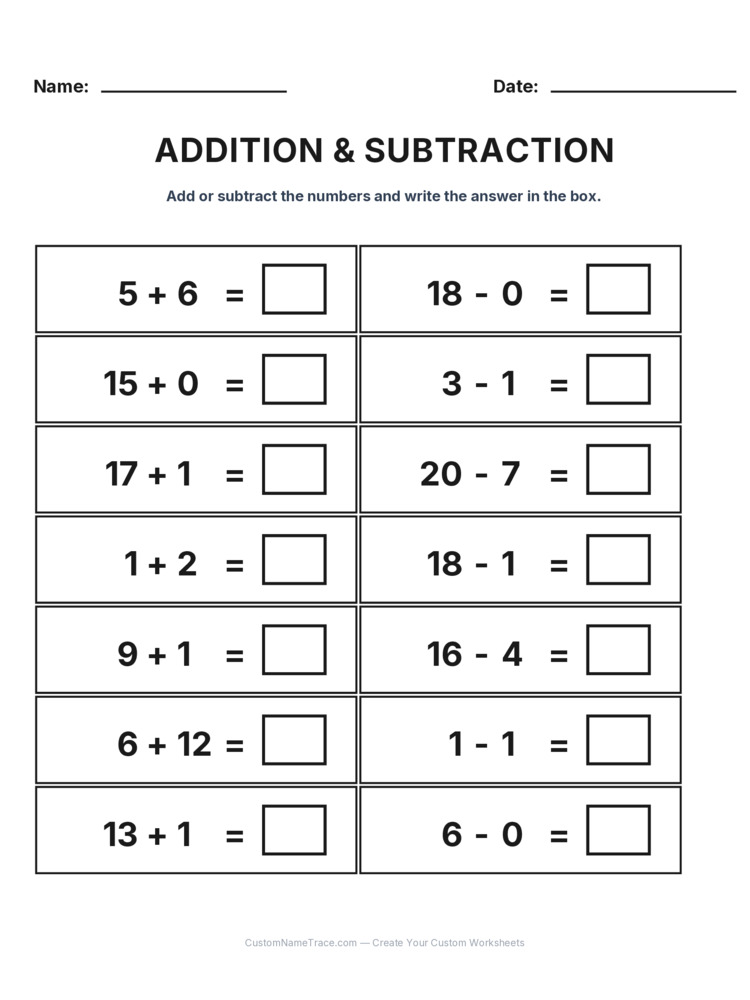 Grade 1 Addition & Subtraction Mixed Review worksheet 25 for kids
