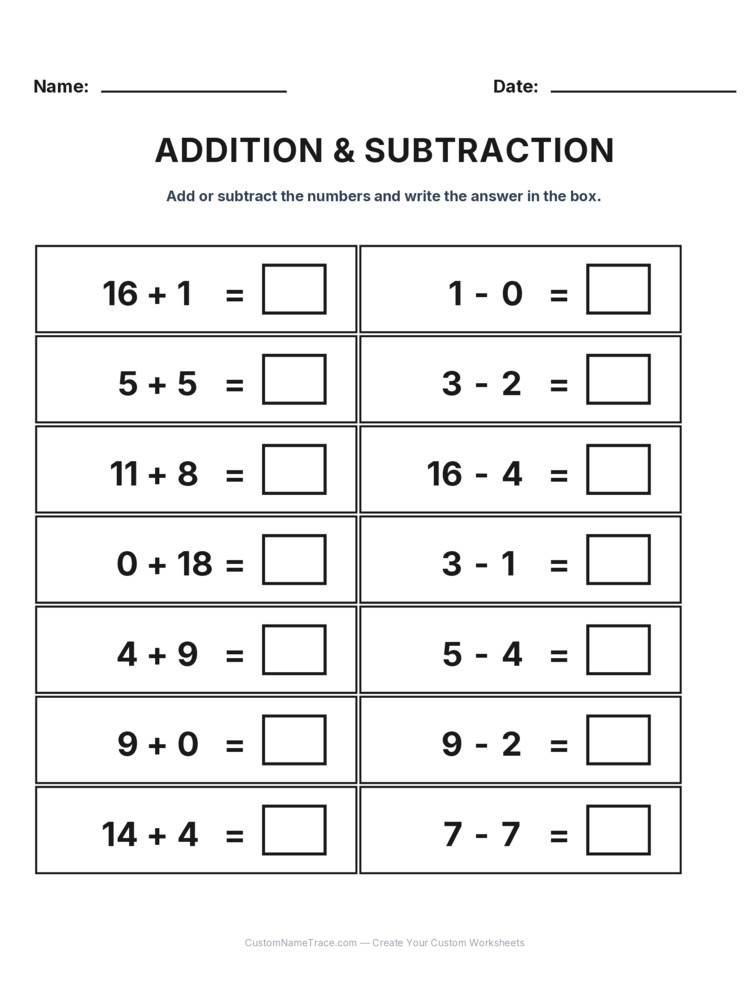 Grade 1 Addition & Subtraction Mixed Review worksheet 27 for kids
