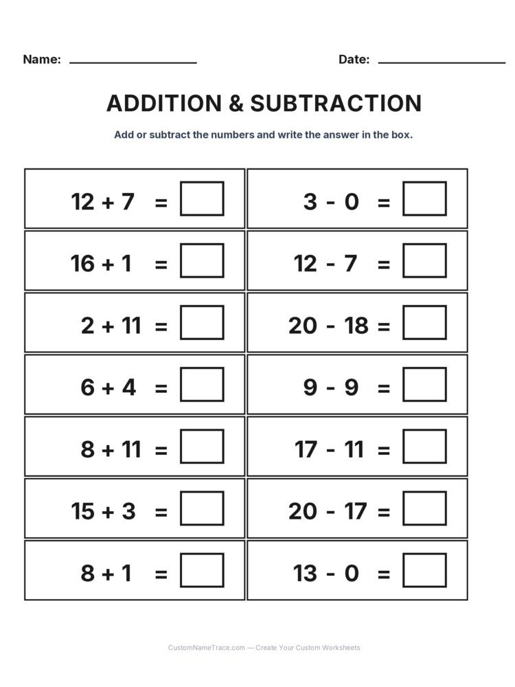 Grade 1 Addition & Subtraction Mixed Review worksheet 28 for kids