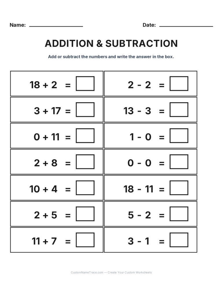Grade 1 Addition & Subtraction Mixed Review worksheet 29 for kids