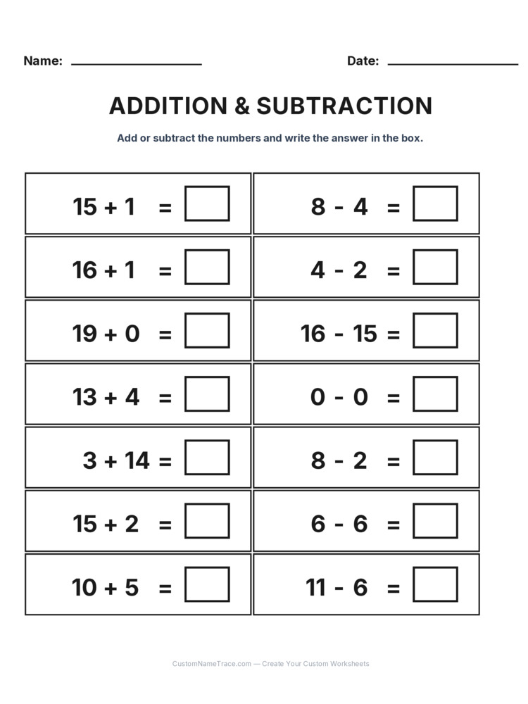 Grade 1 Addition & Subtraction Mixed Review worksheet 30 for kids