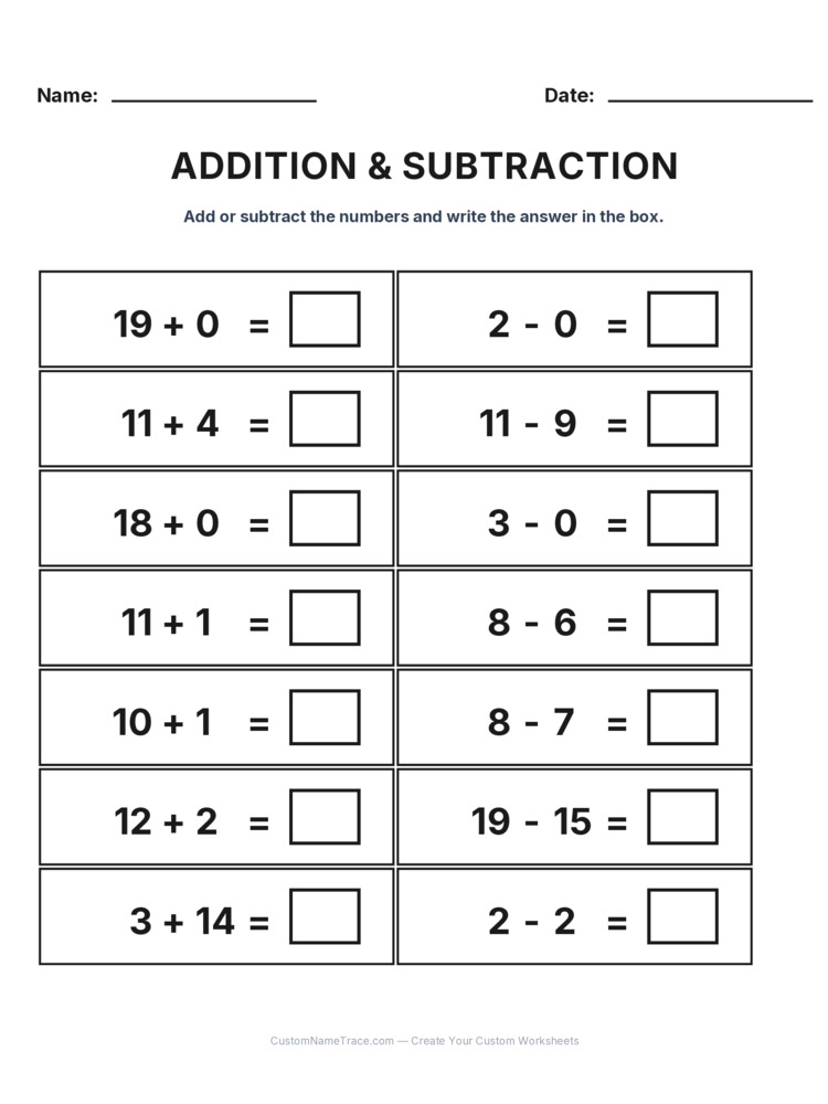 Grade 1 Addition & Subtraction Mixed Review worksheet 4 for kids