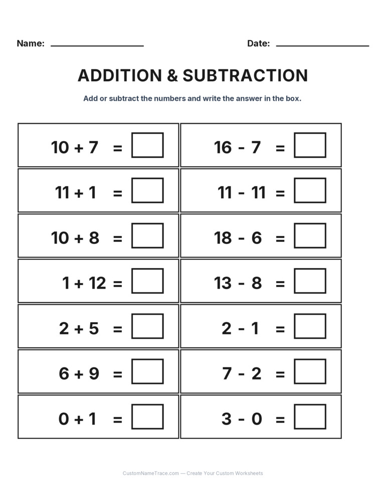 Grade 1 Addition & Subtraction Mixed Review worksheet 6 for kids