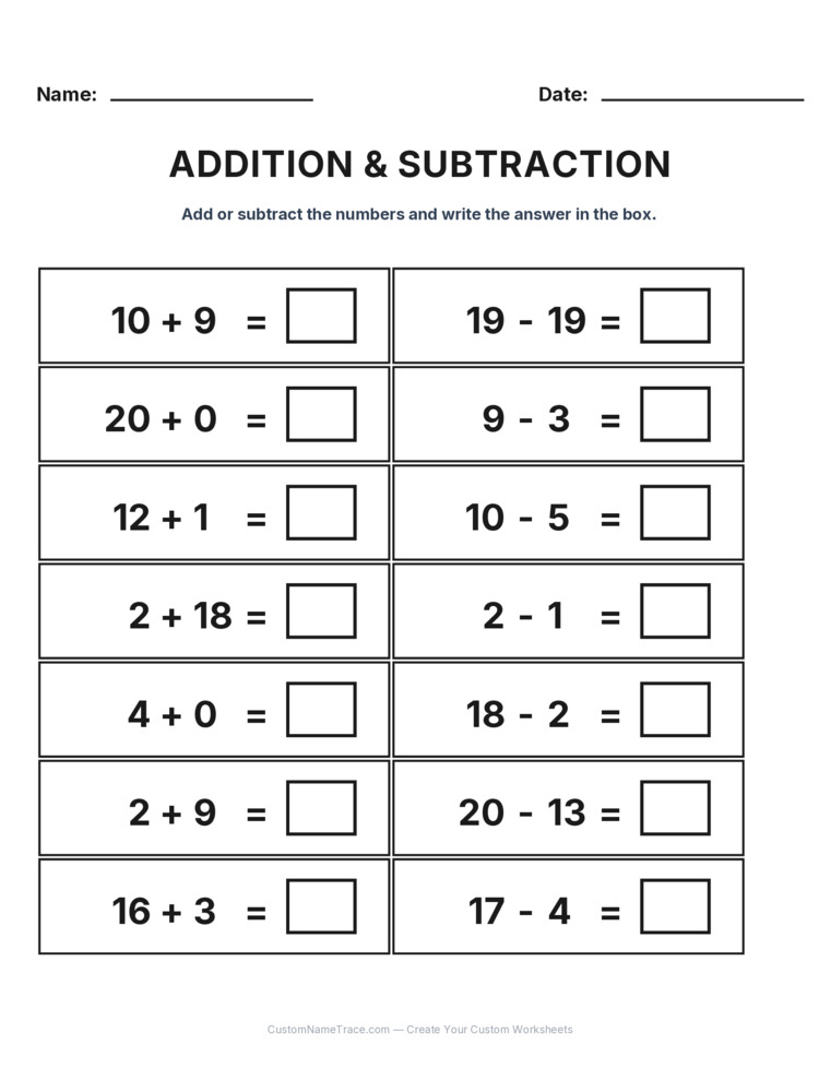 Grade 1 Addition & Subtraction Mixed Review worksheet 7 for kids