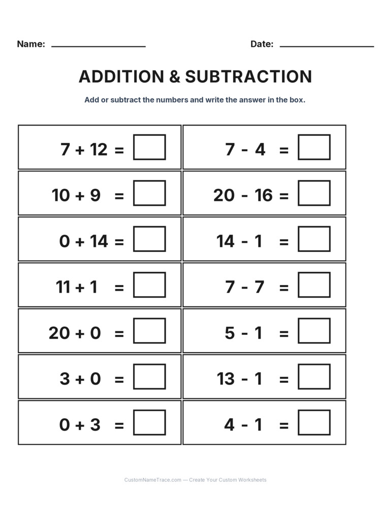 Grade 1 Addition & Subtraction Mixed Review worksheet 8 for kids