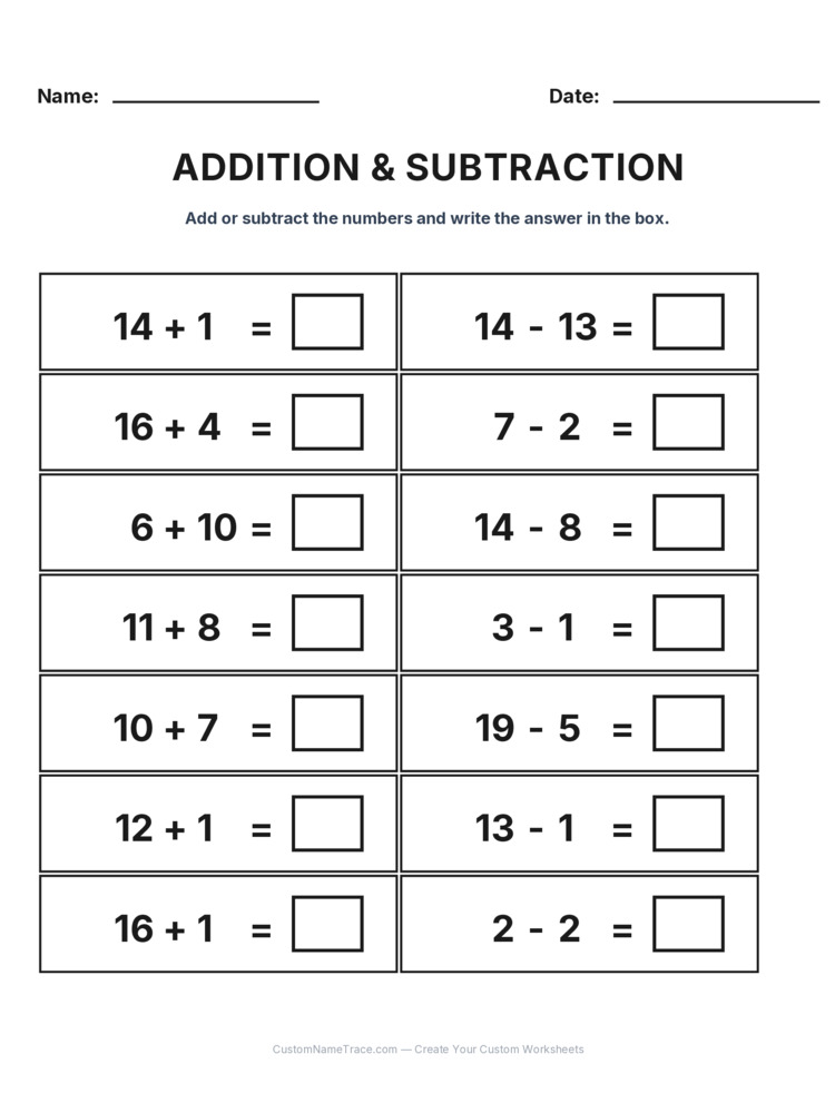 Grade 1 Addition & Subtraction Mixed Review worksheet 9 for kids