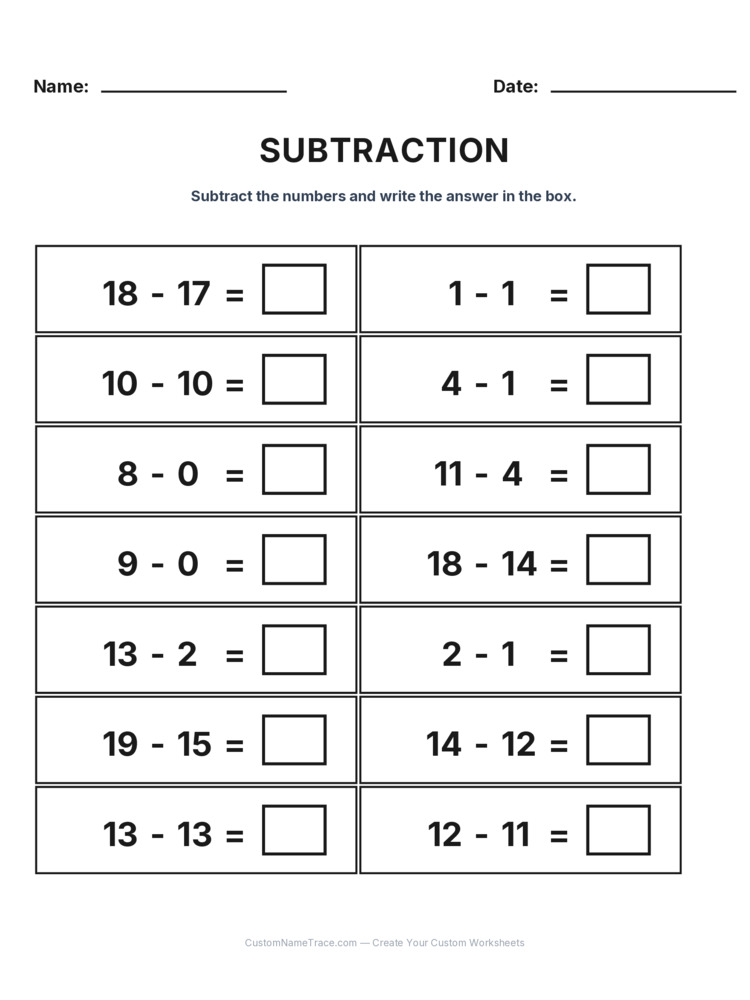 Grade 1 Subtraction Within 20 worksheet 11 for kids