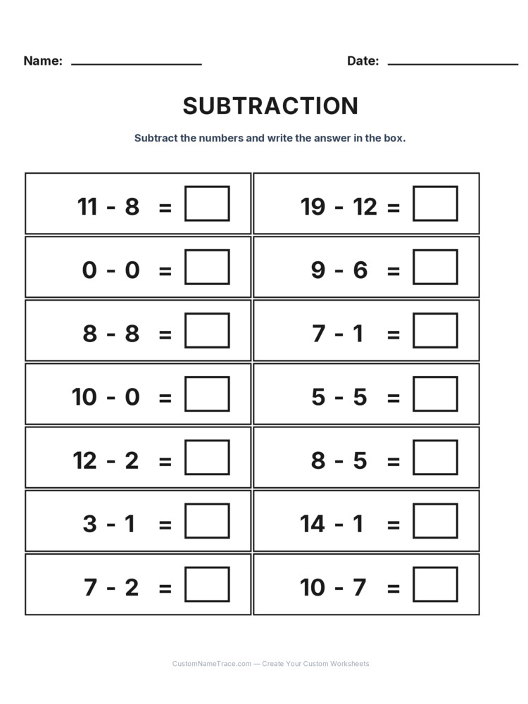Grade 1 Subtraction Within 20 worksheet 13 for kids