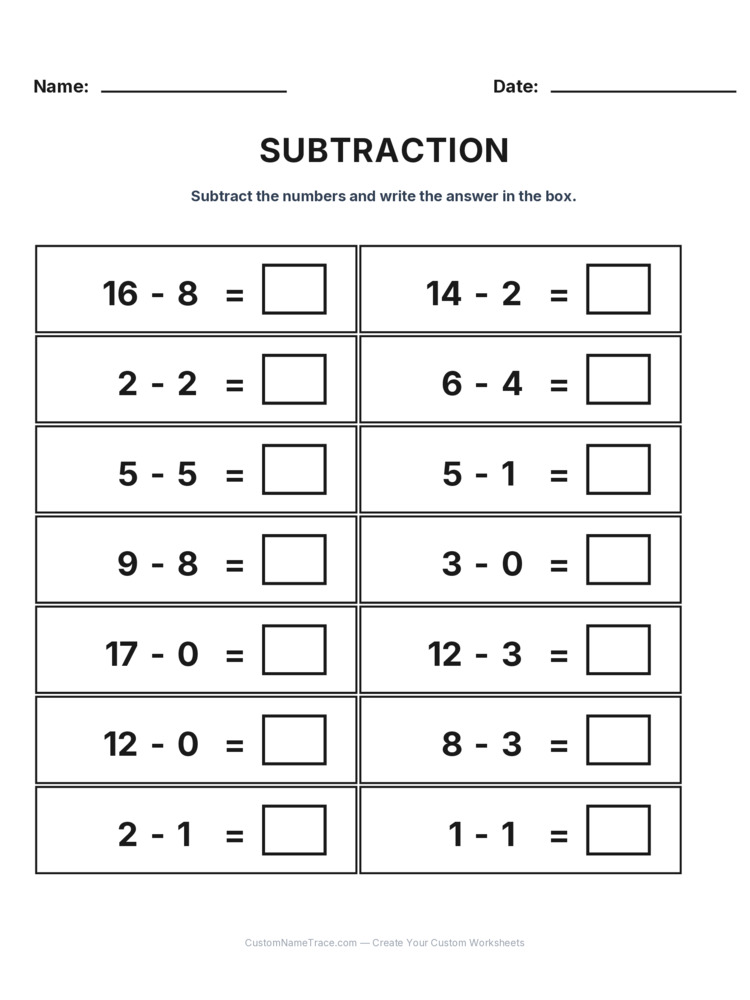 Grade 1 Subtraction Within 20 worksheet 14 for kids