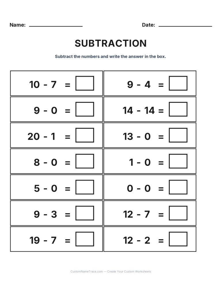 Grade 1 Subtraction Within 20 worksheet 15 for kids