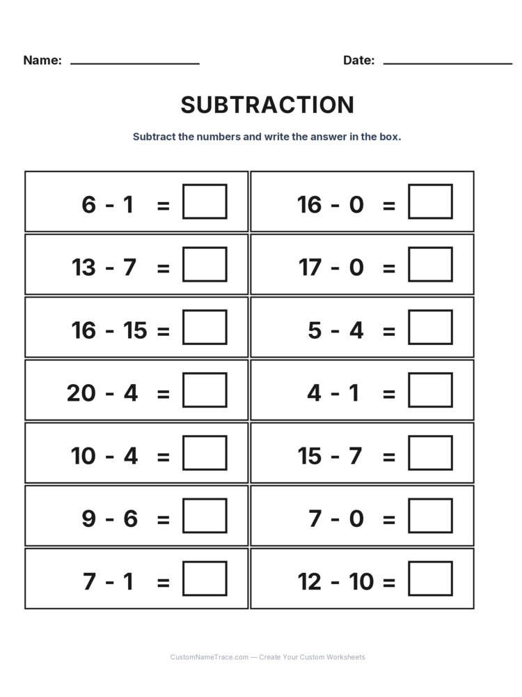 Grade 1 Subtraction Within 20 worksheet 16 for kids