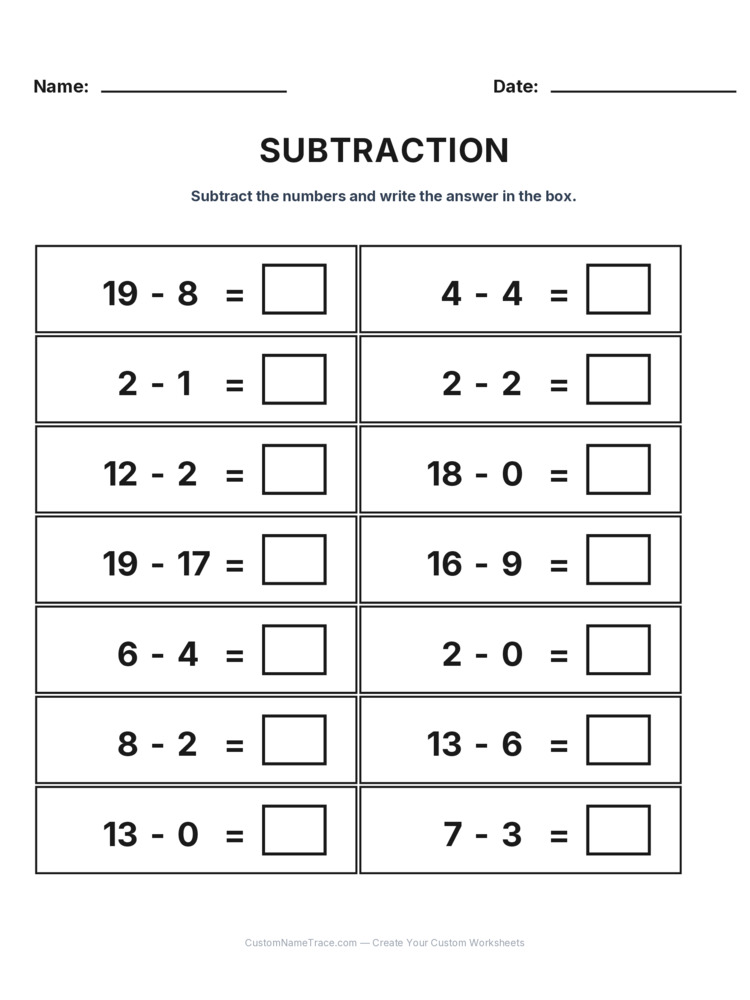 Grade 1 Subtraction Within 20 worksheet 17 for kids
