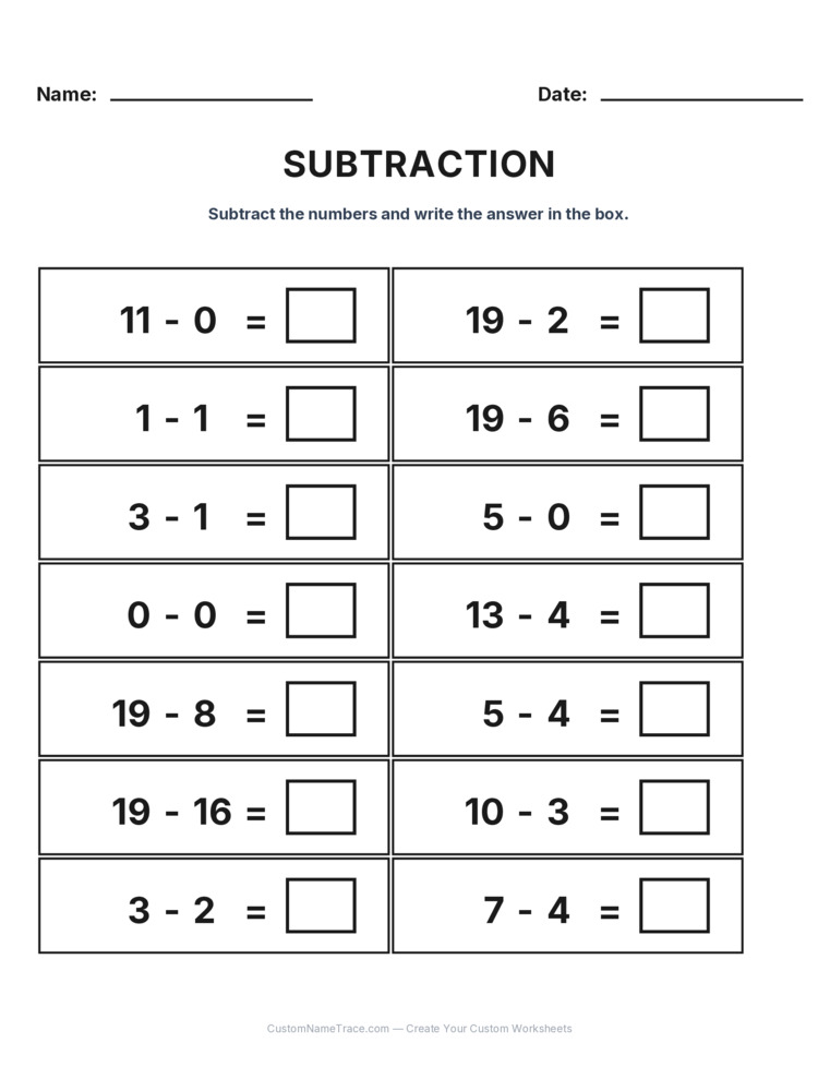 Grade 1 Subtraction Within 20 worksheet 18 for kids