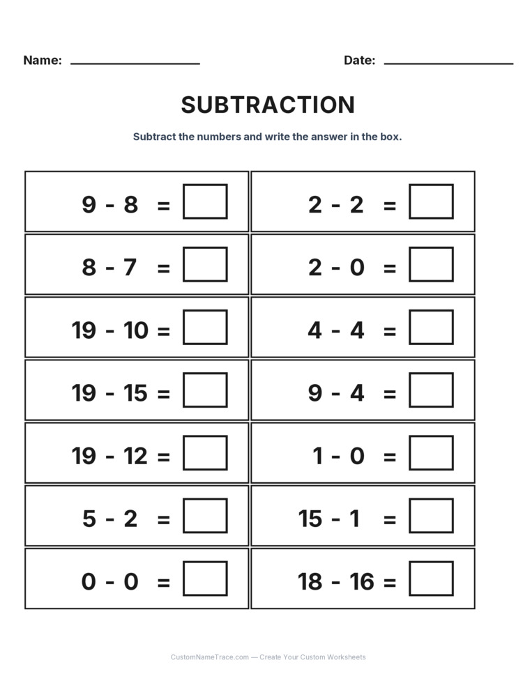 Grade 1 Subtraction Within 20 worksheet 19 for kids