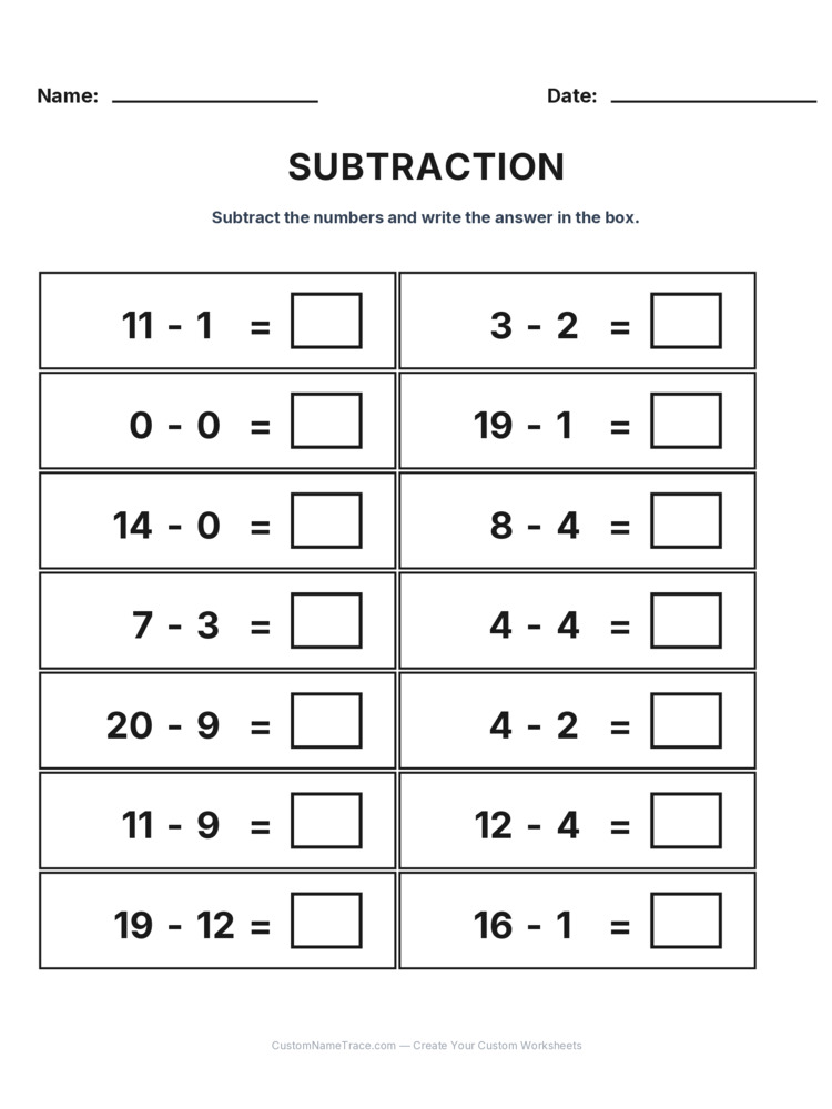 Grade 1 Subtraction Within 20 worksheet 20 for kids