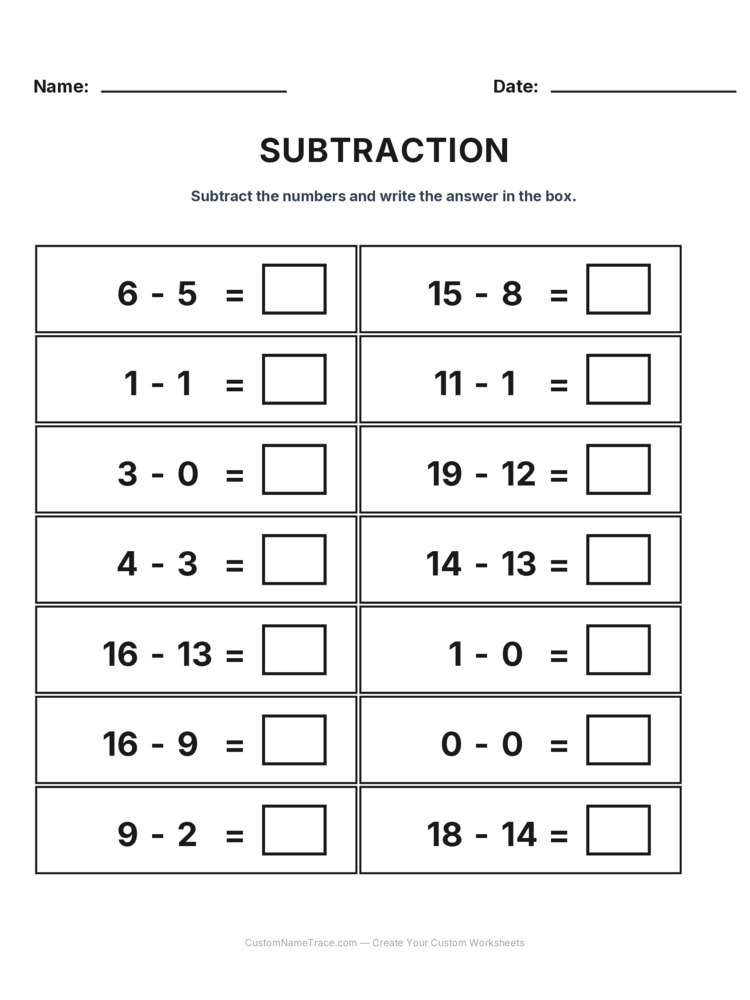 Grade 1 Subtraction Within 20 worksheet 21 for kids