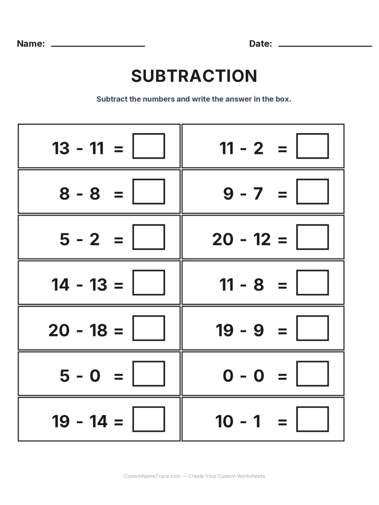 Grade 1 Subtraction Within 20 worksheet 22 for kids