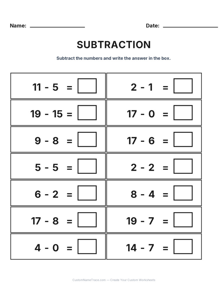 Grade 1 Subtraction Within 20 worksheet 24 for kids