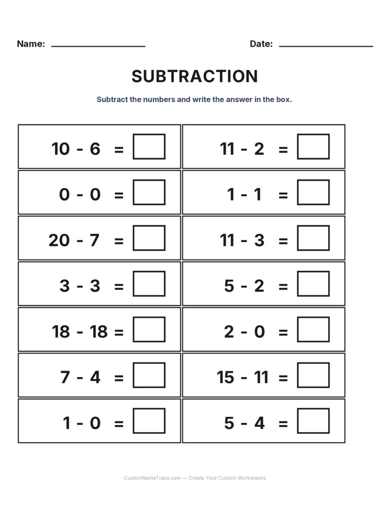 Grade 1 Subtraction Within 20 worksheet 25 for kids