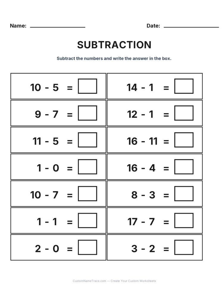 Grade 1 Subtraction Within 20 worksheet 26 for kids