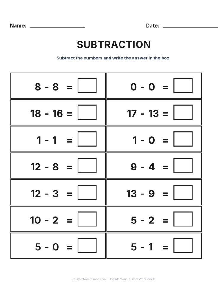 Grade 1 Subtraction Within 20 worksheet 27 for kids