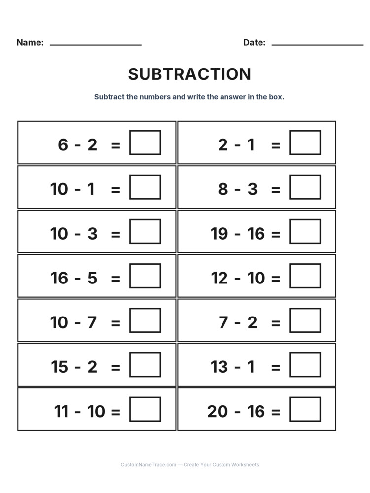 Grade 1 Subtraction Within 20 worksheet 28 for kids