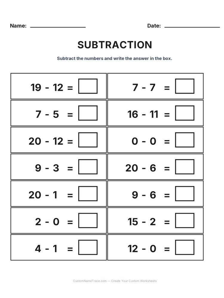 Grade 1 Subtraction Within 20 worksheet 29 for kids