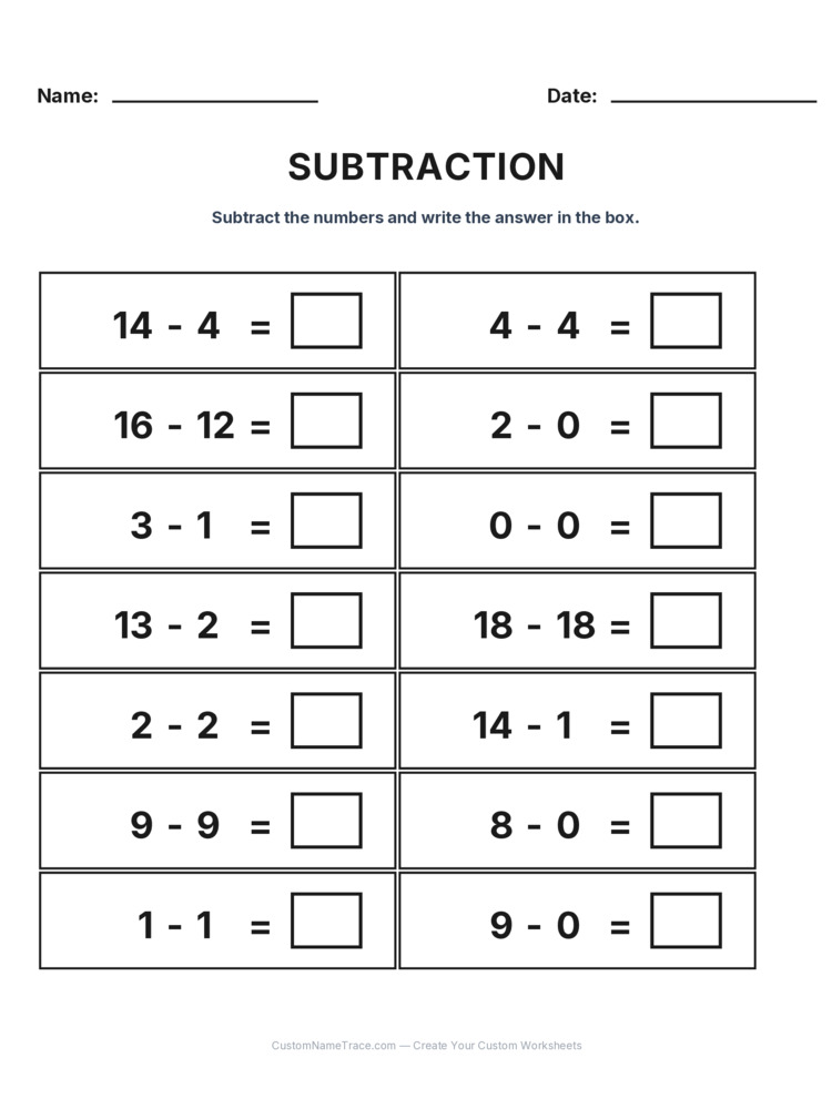 Grade 1 Subtraction Within 20 worksheet 3 for kids
