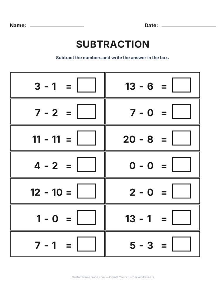 Grade 1 Subtraction Within 20 worksheet 30 for kids