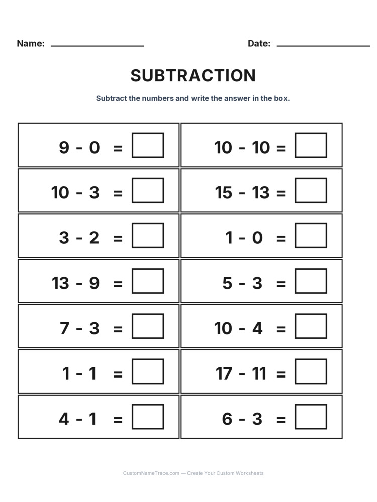 Grade 1 Subtraction Within 20 worksheet 7 for kids
