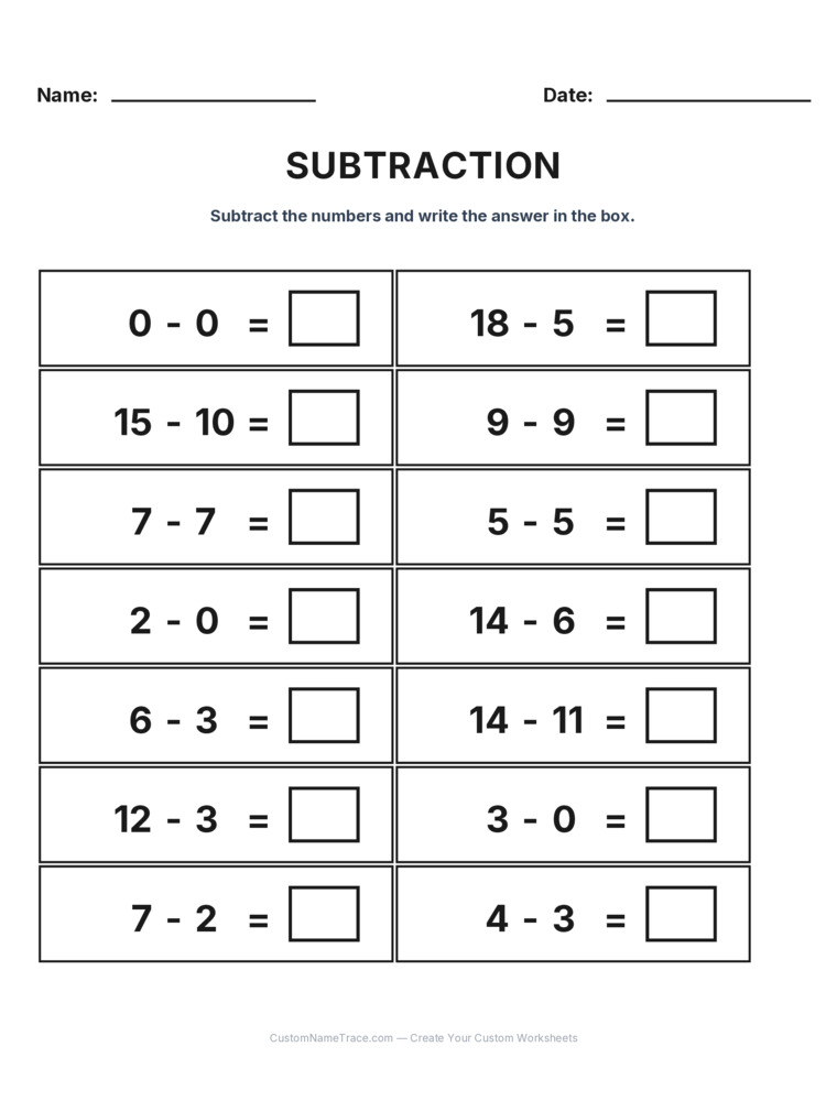 Grade 1 Subtraction Within 20 worksheet 8 for kids