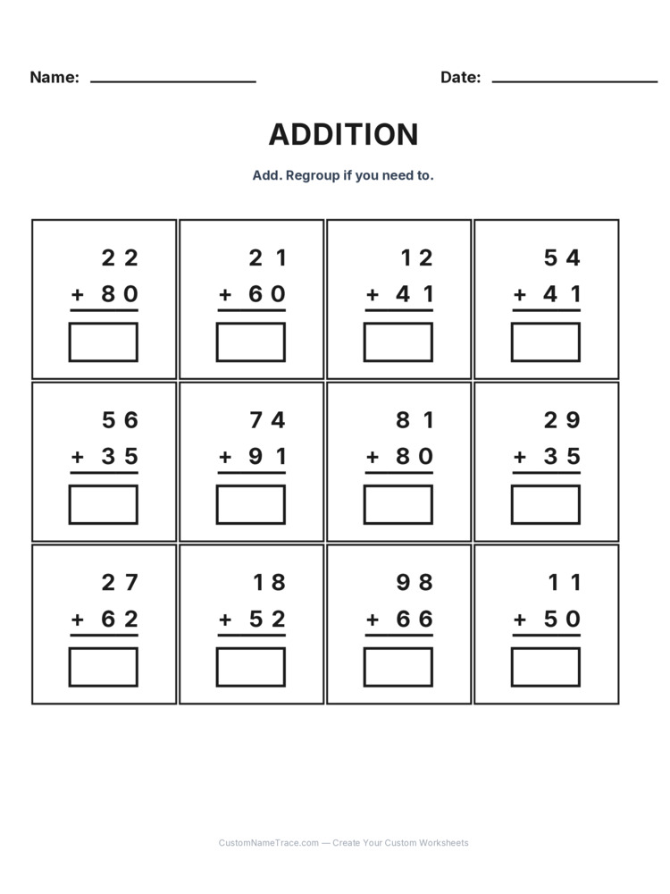 Grade 2 Addition No Regrouping worksheet 1 for kids