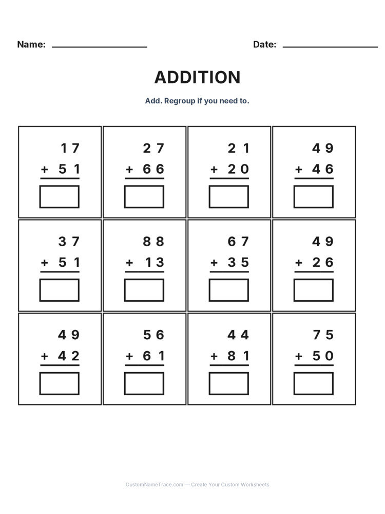 Grade 2 Addition No Regrouping worksheet 10 for kids