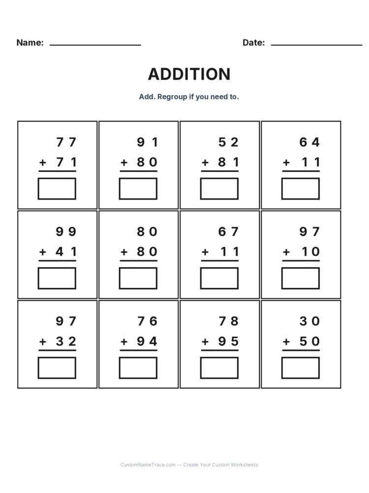 Grade 2 Addition No Regrouping worksheet 11 for kids