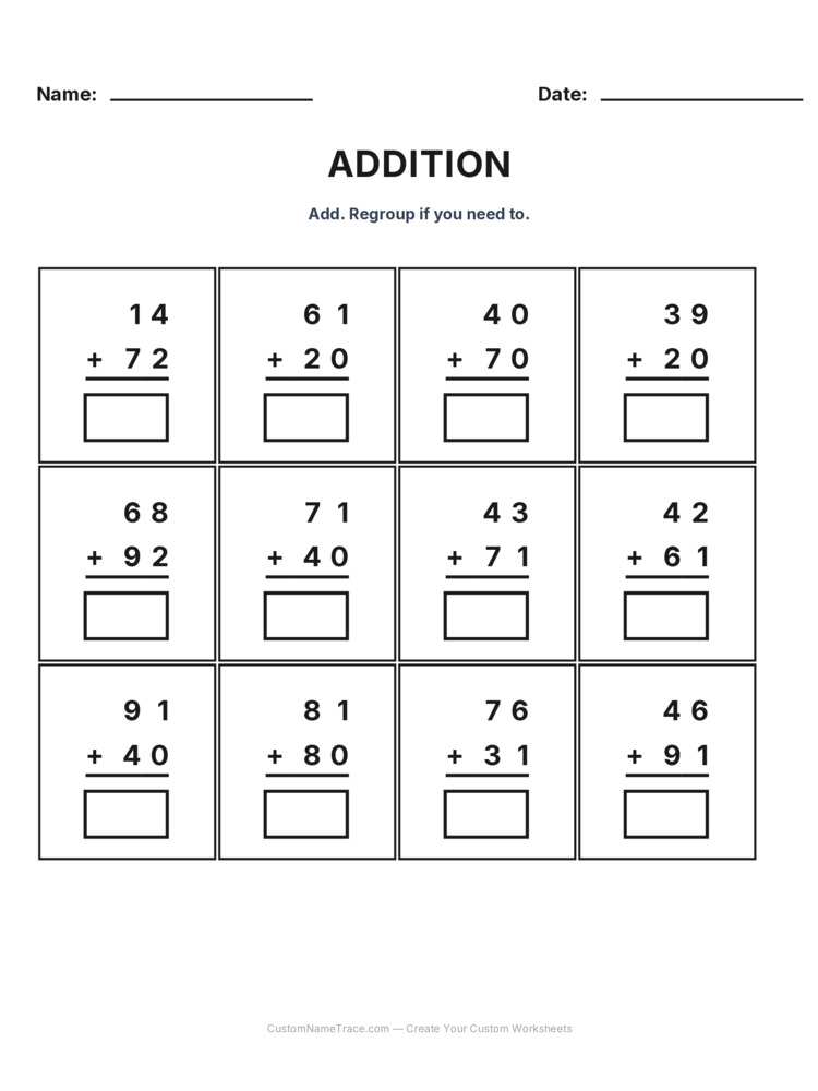 Grade 2 Addition No Regrouping worksheet 12 for kids