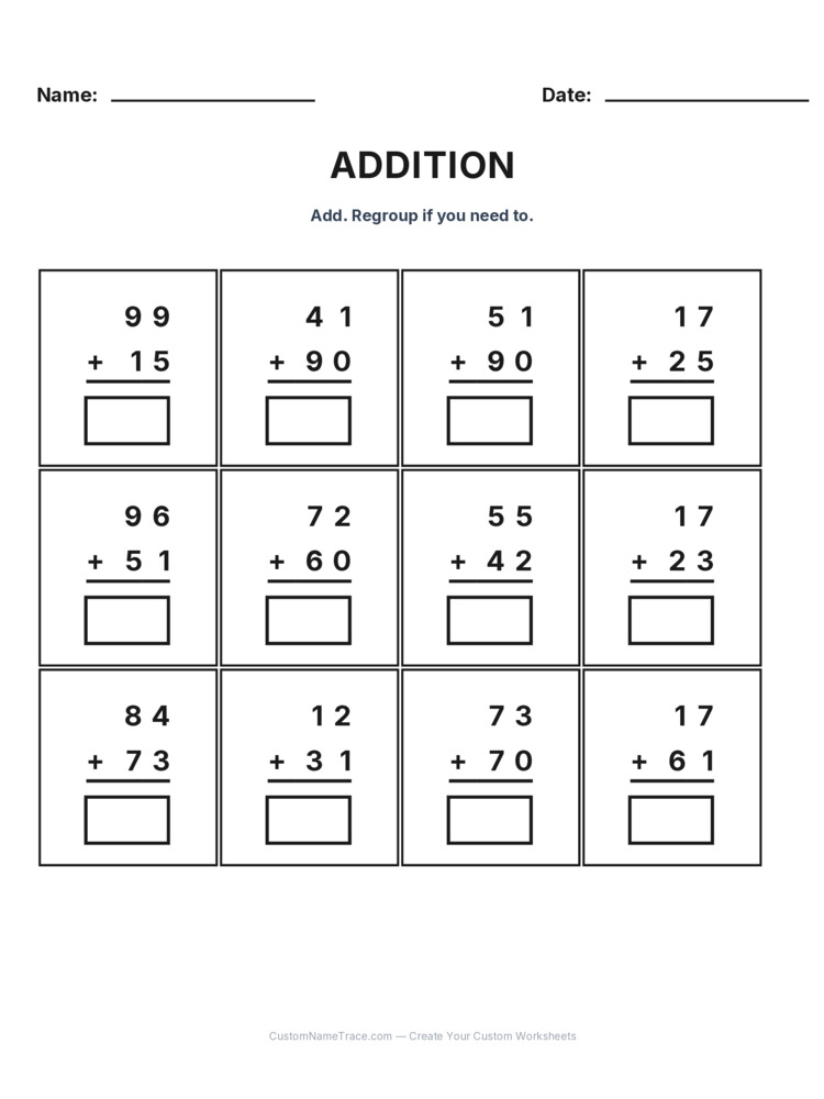 Grade 2 Addition No Regrouping worksheet 13 for kids
