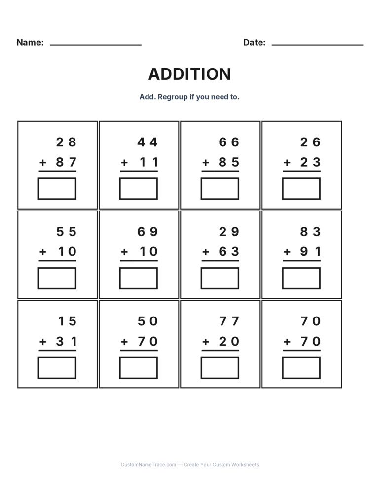 Grade 2 Addition No Regrouping worksheet 14 for kids