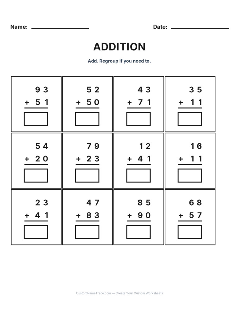 Grade 2 Addition No Regrouping worksheet 15 for kids