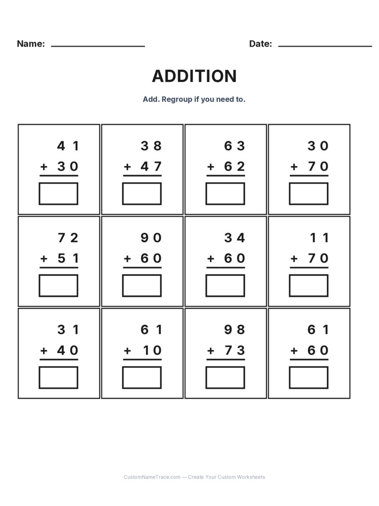 Grade 2 Addition No Regrouping worksheet 16 for kids