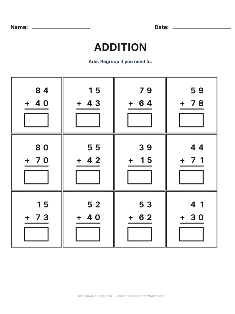 Grade 2 Addition No Regrouping worksheet 17 for kids