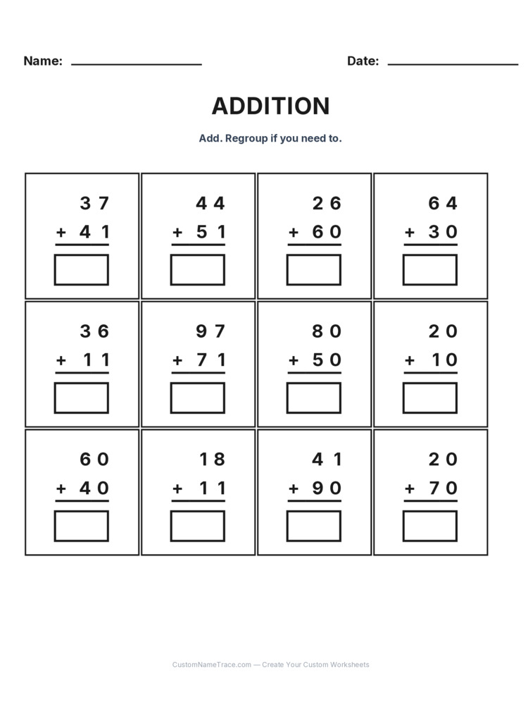 Grade 2 Addition No Regrouping worksheet 18 for kids