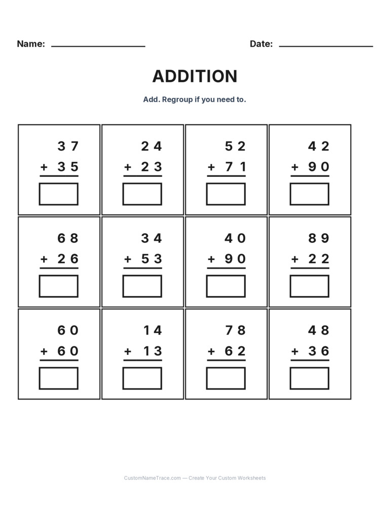 Grade 2 Addition No Regrouping worksheet 19 for kids