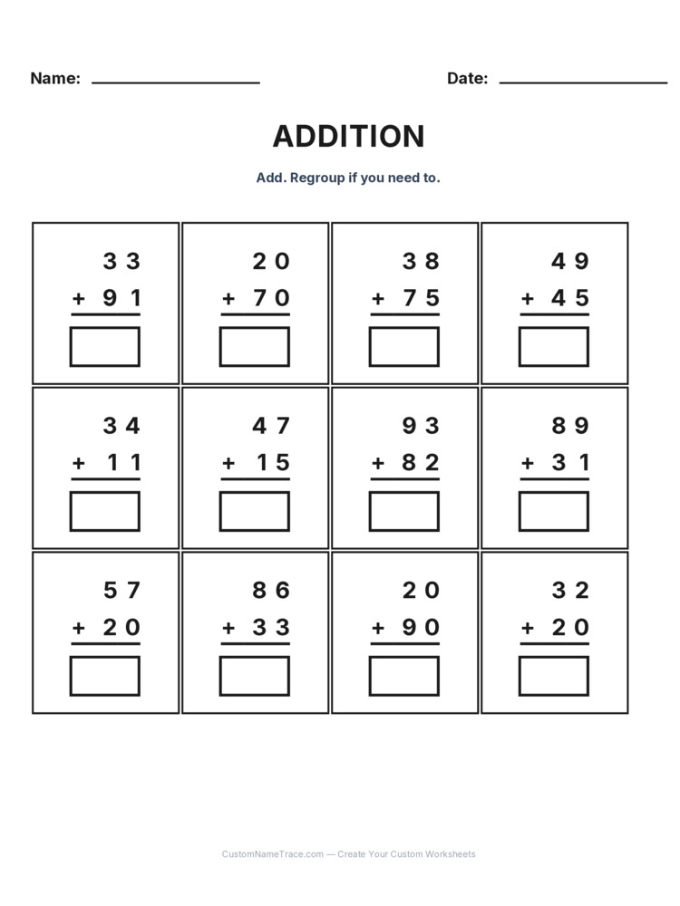 Grade 2 Addition No Regrouping worksheet 2 for kids